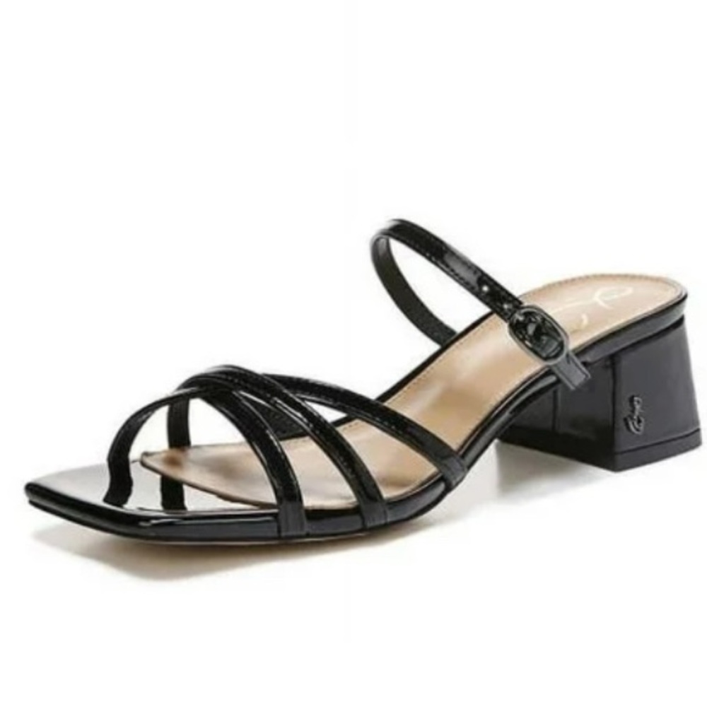 Sam Edelman Black Patent Leather Strappy Block Heel Sandals